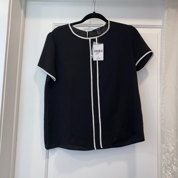 Forever 21 Tops - Black Blouse with White Piping
